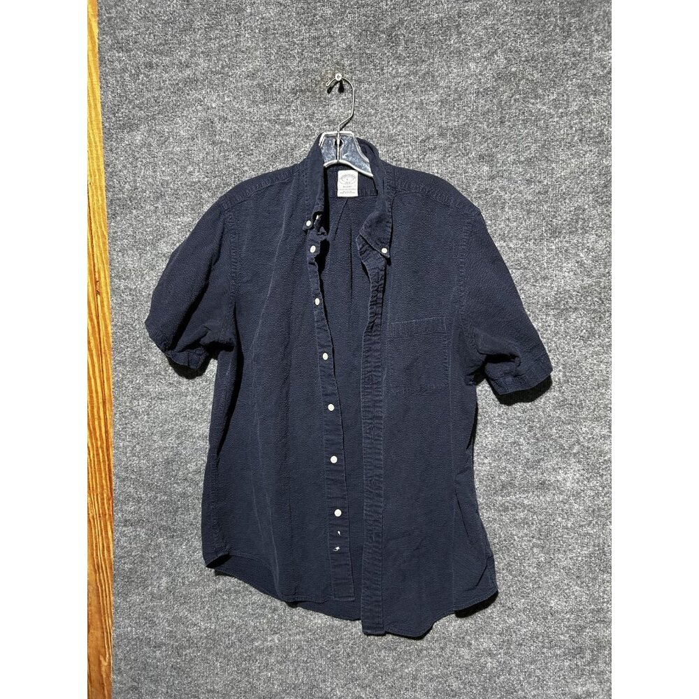 Brooks Brothers Shirt Mens Large Navy Regent Cotton Short Sleeve Button Up